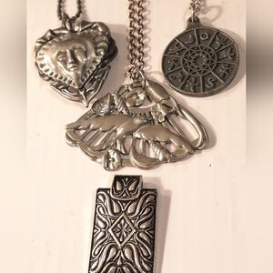 Silver Tone ,and Pewter Pendants,various Artists Necklace Set